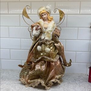 Stunning Vintage Gold and Cream Angel Figurine 15” tree topper